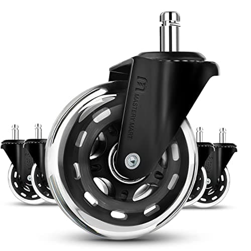 Image of Mastery Mart Office Chair Wheels Replacement- 11x22mm Rubber Office Chair Castors, Smooth & Silent on Hardwood & Carpet, Heavy Duty and Floor Protecting (Not for 1KEA Chairs, Set of 5, Black)