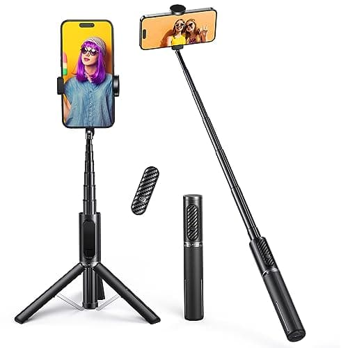 Image of ATUMTEK Selfie Stick Tripod, 3-in-1 Extendable Aluminum Phone Tripod with Detachable Bluetooth Remote, Compatible with iPhone 17/16/15/14/13/12/11/11 Pro/XS Max/XR and Samsung Smartphones, Black