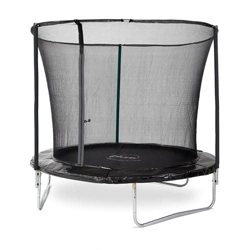 Image of Plum 8ft Kids Fun Garden Trampoline with safety net enclosure inside the springs for better protection for children springsafe technology for outdoor family fun (8ft Black Foam)