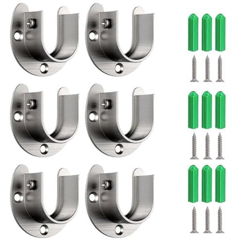 Image of 6 Pack Wardrobe Rail Bracket, 25mm Flange Rod Holder, Stainless Steel U-Shaped Closet Pole Sockets, Suitable For Wardrobe, Bathroom, Kitchen And Shower Curtain