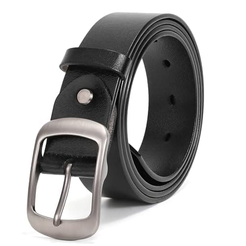 Image of JASGOOD Women Leather Belt Brown Casual Waist Belt for Jeans Pants with Metal Pin Buckle,Black