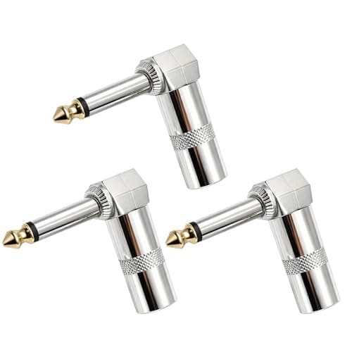 Image of 3 Pack Jack Right Angle Adapter, 6.35mm Right Angle Plug 1/4 Inch TS Male to 1/4 Inch TS Female Compatible with Bass AMP, Electric Guitars, Mixers & Equalizers (Silver)