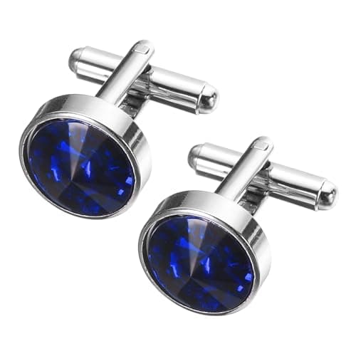 Image of sourcing map 2Pcs Crystal Cufflinks, Copper Round Cuff Links for Men Business Groom Wedding Party Birthday, Dark Blue