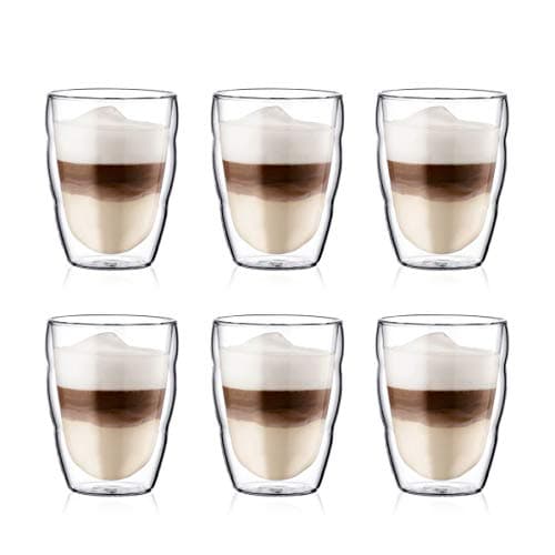Image of Bodum PILATUS Glass Set (Double-Walled, Isolated, Dishwasher Safe, 0.25 L/8 oz) - Pack of 6, Transparent