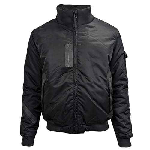 Image of Location Men’s Mod Bomber Jacket – Windproof Military Inspired Styled Coat with Quilted Lining & Removable Goggle Hood, M, Black