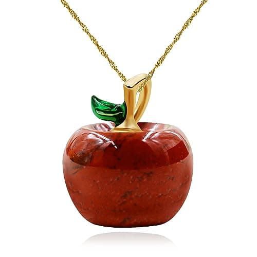 Image of Uloveido Natural Red Stone Cute Apple Necklace Red Apple Pendant Fruit Necklace Back to School Teacher Appreciation Gifts Y4029