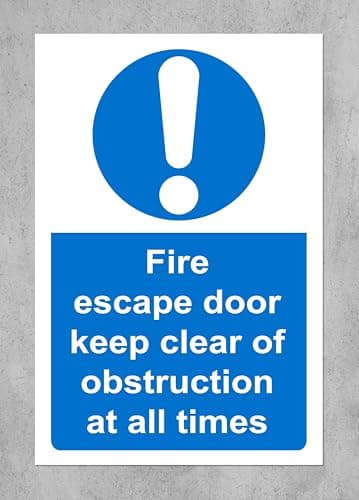 Image of Keep clear Fire escape door keep clear of obstructions at all times safety sign - 3mm Aluminium sign 300mm x 200mm