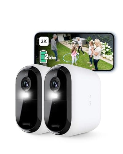 Image of Arlo Essential 2K XL Video Security Camera Outdoor Wireless, XL Battery Operated Home Camera With Colour Night Vision, Light, Siren, 2 Way Audio & WiFi, Arlo Secure Free Trial, 2 Cameras, White