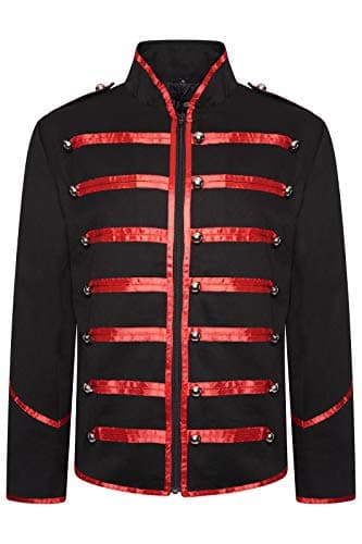 Image of Ro Rox Marching Band Men’s Military Jacket, Men’s Drummer Parade Jacket for Music Festivals, Cosplay, Halloween, Themed Parties, Black & Red, L