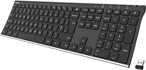 Image of Arteck 2.4G Wireless Keyboard Stainless Steel Ultra Slim Full Size Keyboard with Numeric Keypad for Computer/Desktop/PC/Laptop/Surface/Smart TV and Windows 11/10/ 8 Built in Rechargeable Battery