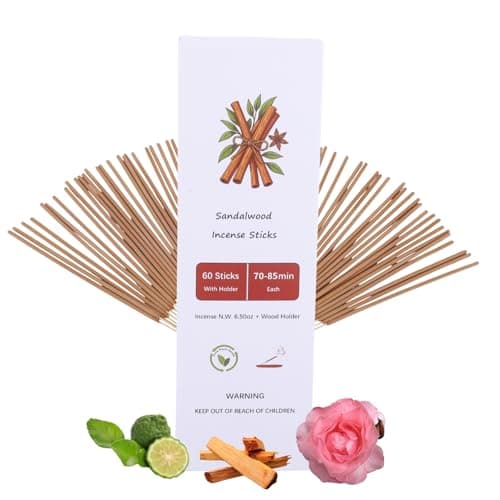 Image of Sandalwood Incense Sticks with Holder,Natural Woody Incense Sticks for Garden,85 Min Long Lasting Incense Sticks Bulk,Santal Incense Stick Jumbo Smudge Sticks for Meditation,Yoga Incienso de Gift Set