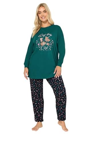 Image of Yours Curve Set 'Cosy Sleep Club' Woodland Pyjama Gift - Women's - Plus Size Curve Green