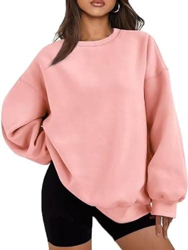 Image of LACOZY Women Comfort Colors Sweatshirt Long Sleeve Fall Shirts Crewneck Letter Print Pullover Tops Pink L
