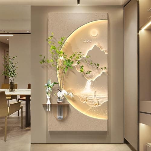 Image of 3D LED Textured Wall Art - Framed Abstract Decor for Living Room, Modern Light Up Painting with Vase Design for Entryway or Hallway