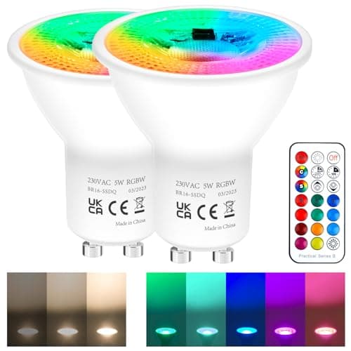 Image of REYLAX GU10 LED Bulbs Dimmable Warm White 5W Colour Changing Light Bulb with Remote, 12 Colours Spot Lights, 5 Modes, Timer, GU10 Bulbs for Atmosphere and Daily Lighting 2 Pack