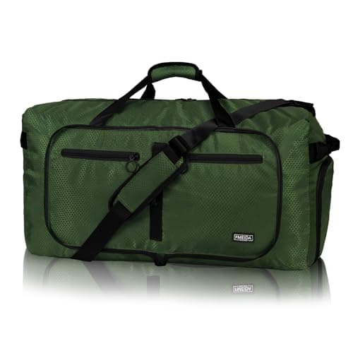 Image of Fmeida 65L Foldable Travel Duffle Bag, Lightweight Waterproof Weekend Luggage with Shoes Compartment, Large Overnight Holdall Tote, Green