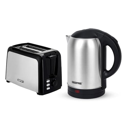 Image of Geepas 2 Slice Bread Toaster & 1.8L Electric Kettle Kitchen Combo Set | 750W Toaster, 7 Level Browning Control, Defrost, Reheat & Cancel Function | 1800W Stainless Steel Cordless Jug Kettle