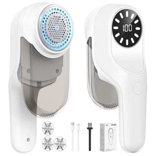 Image of PKBD Large Rechargeable Lint Remover with 3 Extra Blades, LED Display & Large Storage - Easily Remove Fluff, Lint, and Bubbles from Fabrics(1pcs)
