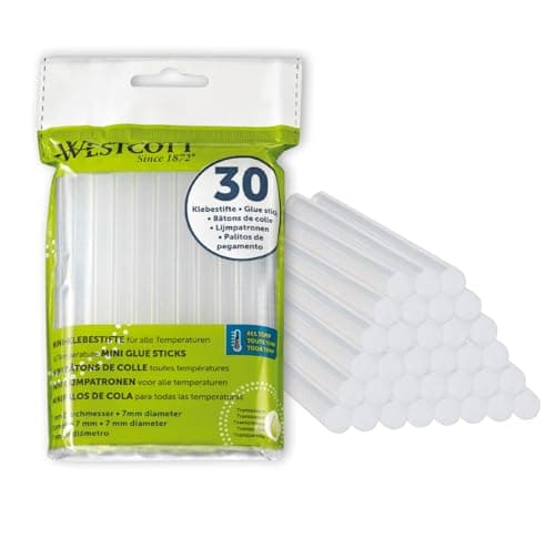 Image of Westcott hot Glue Sticks 7mm 30 Pieces | Refill Pack Glue Sticks for Standard-Sized hot-melt Glue Gun 7 x 102mm | Transparent hot-melt Glue cartridges for All Temperature ranges | E-16837 00