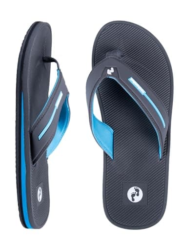 Image of Two Bare Feet Men's Flip Flops – Comfortable Beach Sandals, Lightweight Slip-On, Durable Non-Slip Sole – Ideal for Summer, Holiday, Pool & Casual Wear (Voyage (Grey/Blue), UK 7)