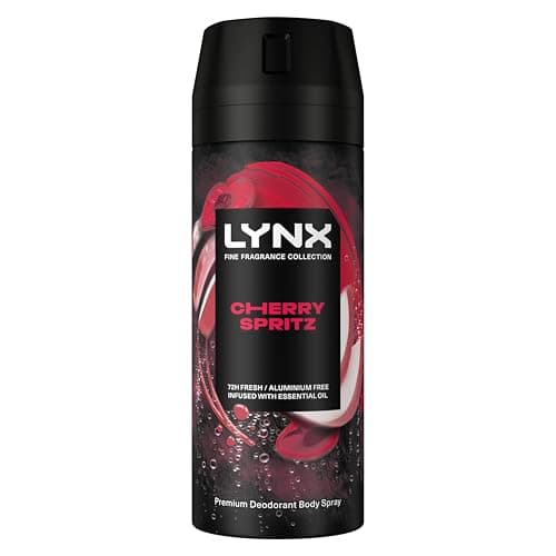Image of Lynx Fine Fragrance Collection Cherry Spritz Premium Body Spray Men's Deodorant infused with a cherry, red apple & amber scent for 72 hours of freshness 150 ml