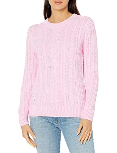 Image of Amazon Essentials Women's Fisherman Cable Knit Long-Sleeve Crewneck Jumper (Available in Plus Size), Light Pink, S