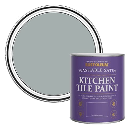 Image of Rust-Oleum Grey water resistant Kitchen Tile Paint in Satin Finish - Mineral Grey 750ml