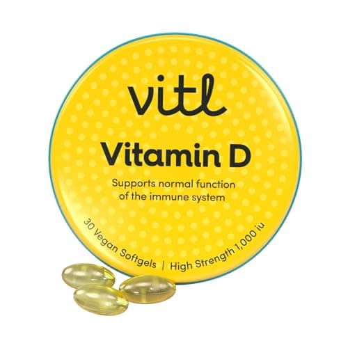 Image of Vitl Vitamin D3 | Supports the Immune System, Bones & Joints, Teeth, Muscles & Heart | High-Strength 1000 IU Formula | Easy-to-Swallow Softgels | Vegan Friendly | Pocket Tin (30)