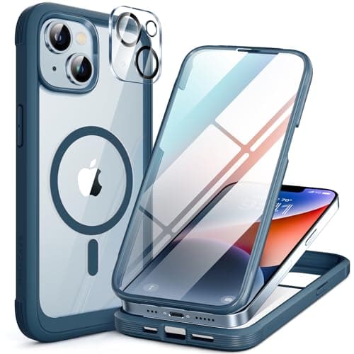 Image of Miracase Magnetic Case for iPhone 14 Plus Case 6.7-Inch, [Built-in 9H Tempered Glass Screen Protector + Camera Lens Protector] Full Body Bumper Case Compatible with MagSafe (Storm Blue)