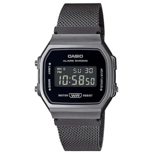 Image of Casio Unisex 37.00mm Quartz Watch with Black Digital dial and Black Metal Bracelet Strap A168WEMB-1BEF