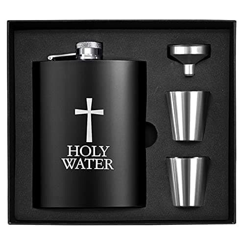 Image of Hip Flask Set, Wieat 8oz Engraved Holy Water Stainless Steel Whisky Hip Flask Gift Box, Groomsmen/Usher Gifts for Wedding, Hip Flasks Gift for Men and Women (with 1xFunnel, 2xCups)