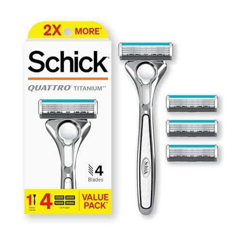 Image of SCHICK Quattro Titanium Razor, 4 Blade Men's Razor, Multicolor, 1 Handle with 4 Refills