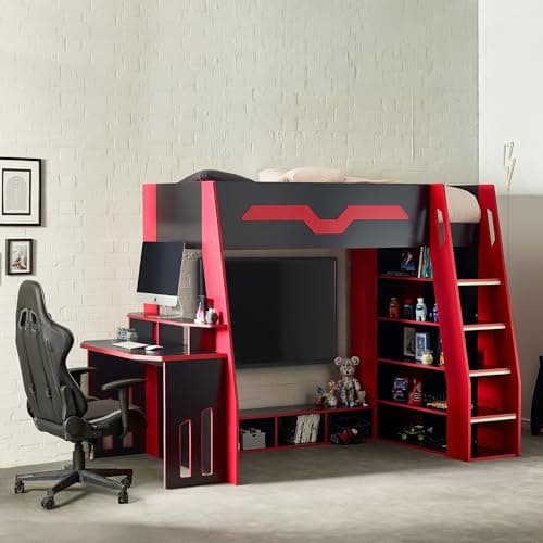 Image of Julian Bowen Eagle Single 90cm Gaming Highsleeper - Black and Red