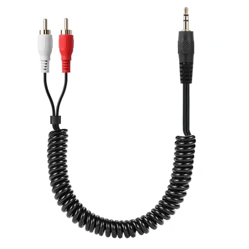 Image of CERRXIAN 3.5mm Male to 2 RCA Male Stereo Audio Coiled Cable,1/8" TRS to 2 RCA Gold-plated Coiled Spring Y Splitter Cable,for Connecting Amplifiers, Speakers, Etc- Up to 70CM/2.3FT