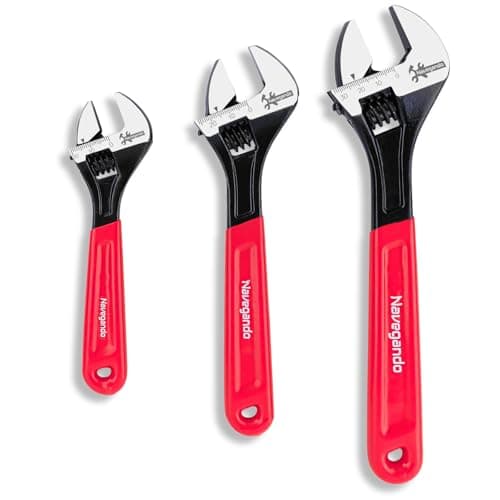 Image of Navegando Adjustable Spanner Set 3-Piece (6/8/10 Inch) – High Carbon Steel Wrench for Plumbing, Automotive, DIY, Workshop & Home Repair, Non-Slip Grip