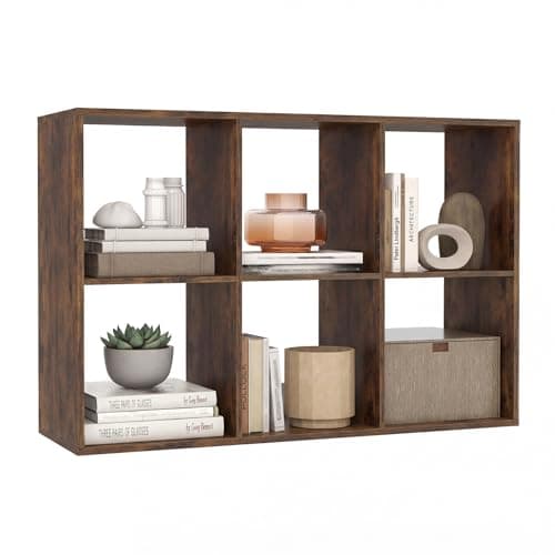 Image of COSTWAY 6/8/9 Cube Bookcase, Wooden Storage Cabinet with Anti-toppling Device, Freestanding Display Bookshelf for Living Room, Bedroom and Study (6 Cubes, Rustic Brown)