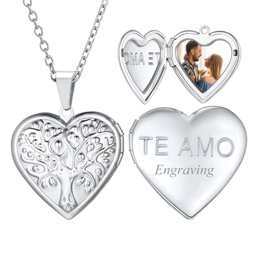 Image of U7 Silver Heart Locket Necklace for Women, Stainless Steel Heart Pendant Necklace