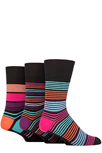 Image of SockShop Gentle Grip Mens Colourburst Cotton Socks Pack of 3 Vibrant Vision Stripe 6-11
