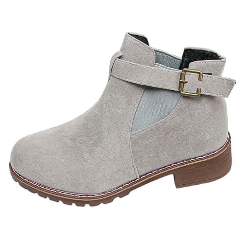 Image of Generisch 2025 Women's Plain Plus Size Block Heel Ankle Boots with Belt Buckle Shoes Women's Winter Boots Waterproof, gray, 6 UK