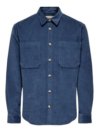 Image of ONLY & SONS Onsalp RLX 2Pkt Washd Cord LS Shirt Noos, Vintage Indigo, M