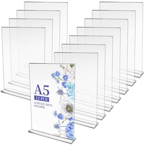 Image of CCCYMM 12 Pcs A5 Acrylic Sign Holder Clear Display Stand Photo Sign Double Sided Vertical Flyer Menu Brochure Transparent Flyer Holder for Office Desktop Restaurant, 6 x 8 Inch (Vertical)
