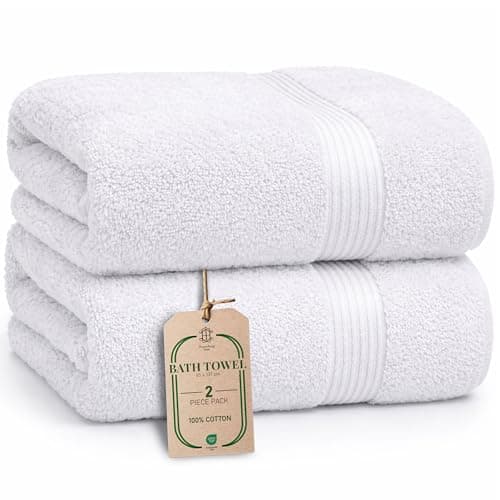 Image of HomeBurg Luxe 2-Piece Bath Towel Set – Large Soft Cotton Towels, Absorbent, Durable & Skin-Friendly, Machine Washable, 65 x 137 cm, White