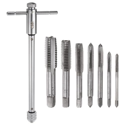Image of sourcing map T-Handle Ratchet Tap Wrench + Metric Tap Set, 7pcs M3 M4 M5 M6 M8 M10 M12 Thread Taps and M5-M12 Adjustable 10'' Long Ratcheting Wrench Hand Tapping Tools,(a23100900ux0655)