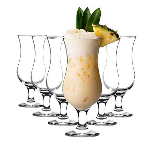 Image of LAV Fiesta Pina Colada Glasses - 390ml - Clear - Pack of 6 - Large Tall Hurricane Pineapple Martini Milkshake Party Drinking Glass Set