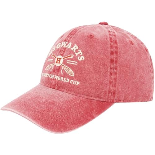Image of Harry Potter Dad Hat, Hogwarts Quidditch World Cup Adjustable Cotton Baseball Cap with Curved Brim, Red, One Size, Red, One size