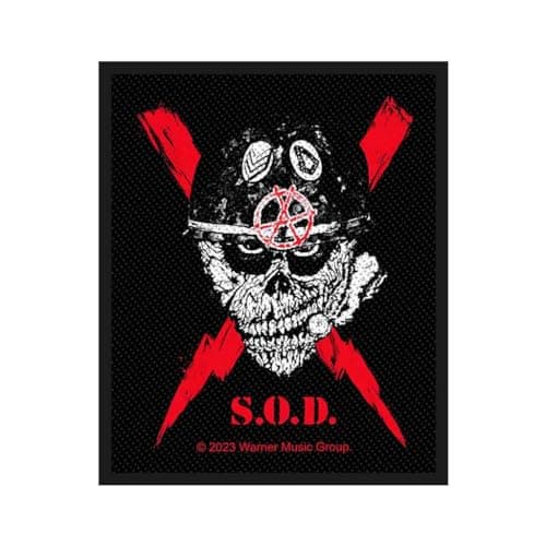 Image of ドラッグトレイン S.O.D. STORM TROOPERS OF DEATH Scrawled Lightning Embroidered Sew-on Punk Black 4.0 x 3.1 inches Patch