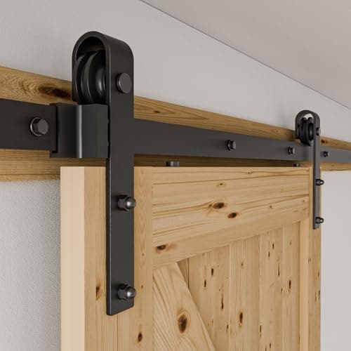 Image of Sliding Barn Door Kit 6FT/183CM Black Heavy Duty Barn Door Sliding Hardware Track Kit for Single Wood Door 91.5CM Wide
