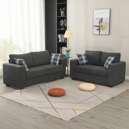 Image of Panana Fabric Sofas, 3 Seater and 2 Seater Set for Living Room With Free Throw Pillows, (Grey)