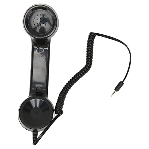 Image of Yosoo Health Gear Retro Phone Handset, Vintage Telephone Receiver with 3.5mm Plug, Noise Cancelling Mic, Coiled Cord, for Smartphones Tablets Computers, Home Office Desk Use, Black