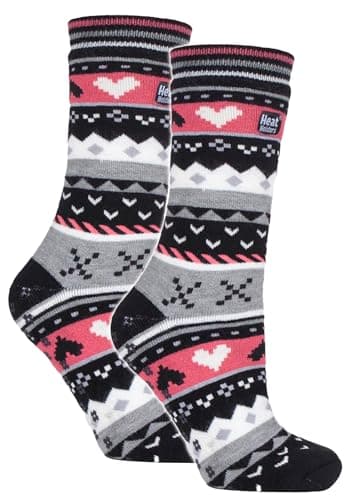 Image of HEAT HOLDERS 2 Pack Ladies Slipper Socks with Grippers Anti Slip Warming Socks | Winter Warm Non slip Socks Women (4-8, Black/Coral)